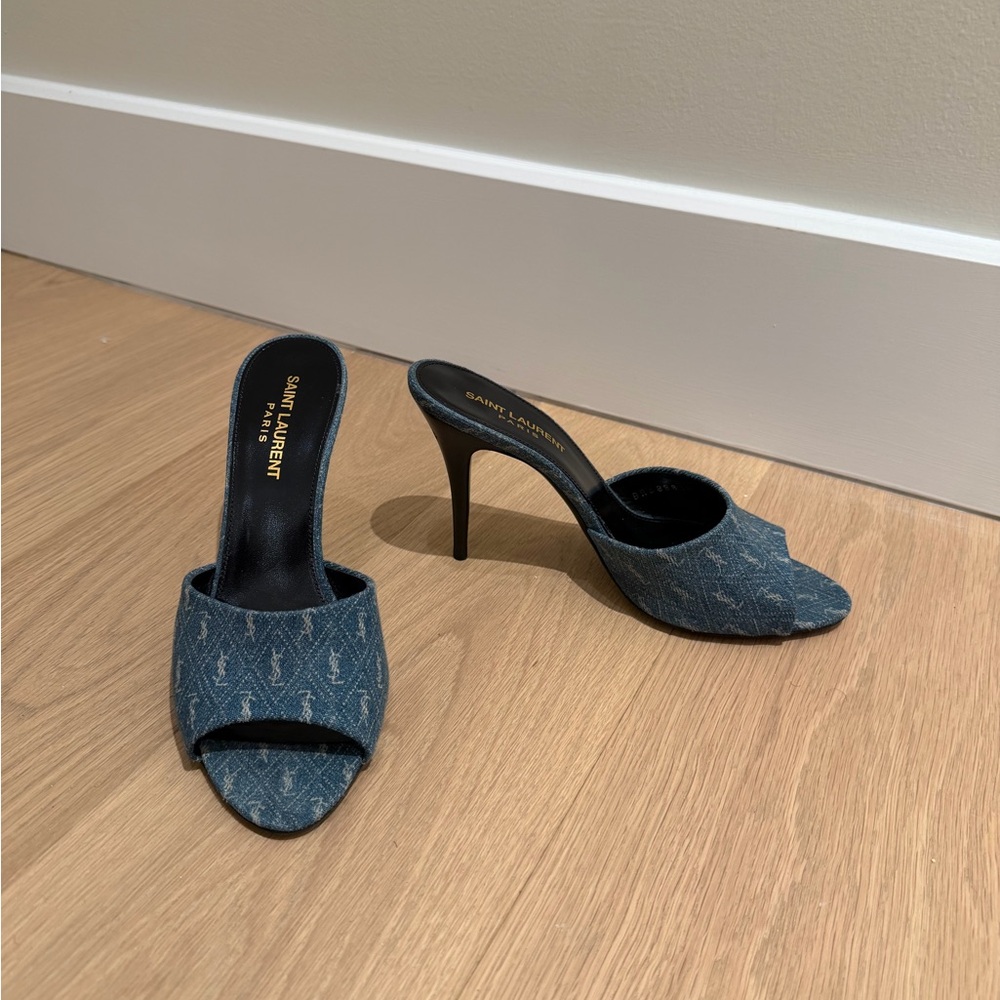 Saint Laurent Denim Blue Heeled Mules - Picture 6 of 9
